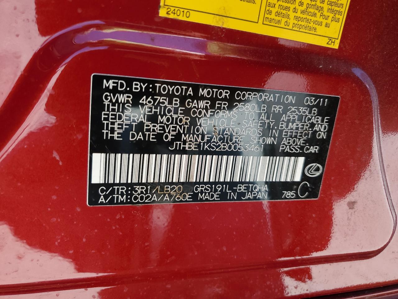 JTHBE1KS2B0053461 2011 Lexus Gs 350