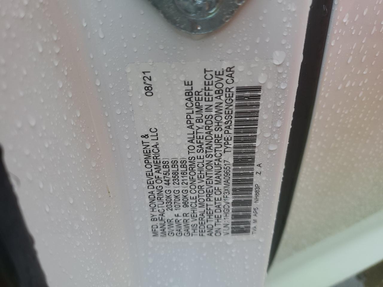 1HGCV1F3XMA096517 2021 Honda Accord Sport