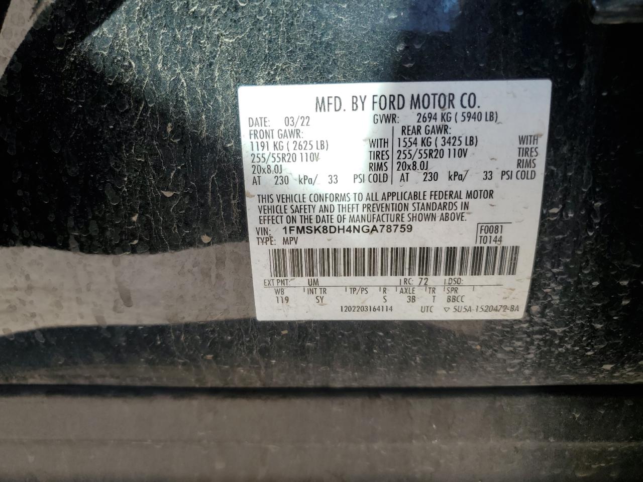 1FMSK8DH4NGA78759 2022 Ford Explorer Xlt