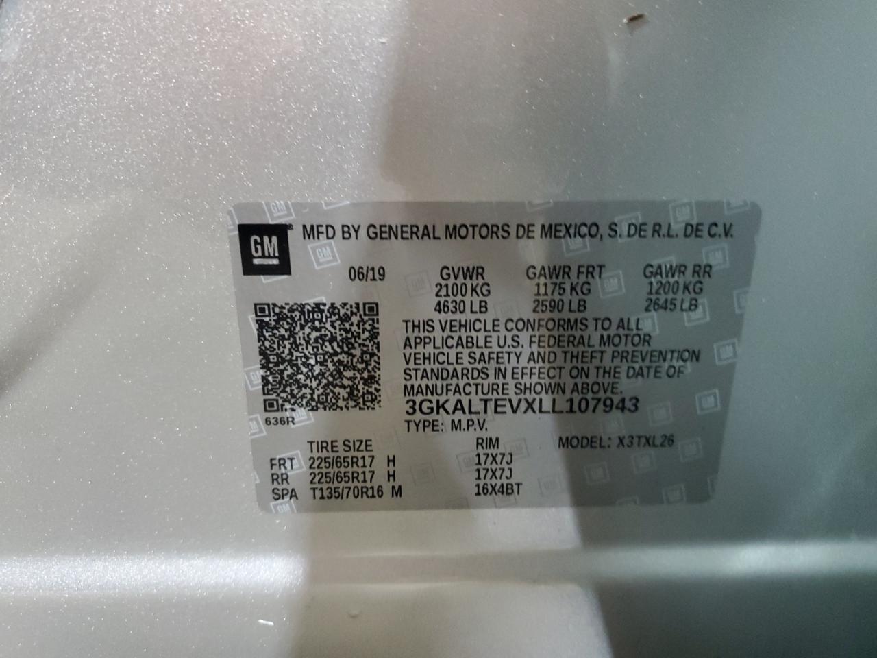 3GKALTEVXLL107943 2020 GMC Terrain Sle