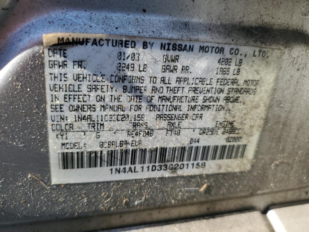 1N4AL11D33C201158 2003 Nissan Altima Base