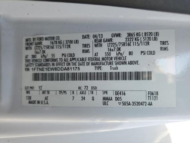 2013 Ford Econoline E150 Van VIN: 1FTNE1EW8DDA81175 Lot: 58318724