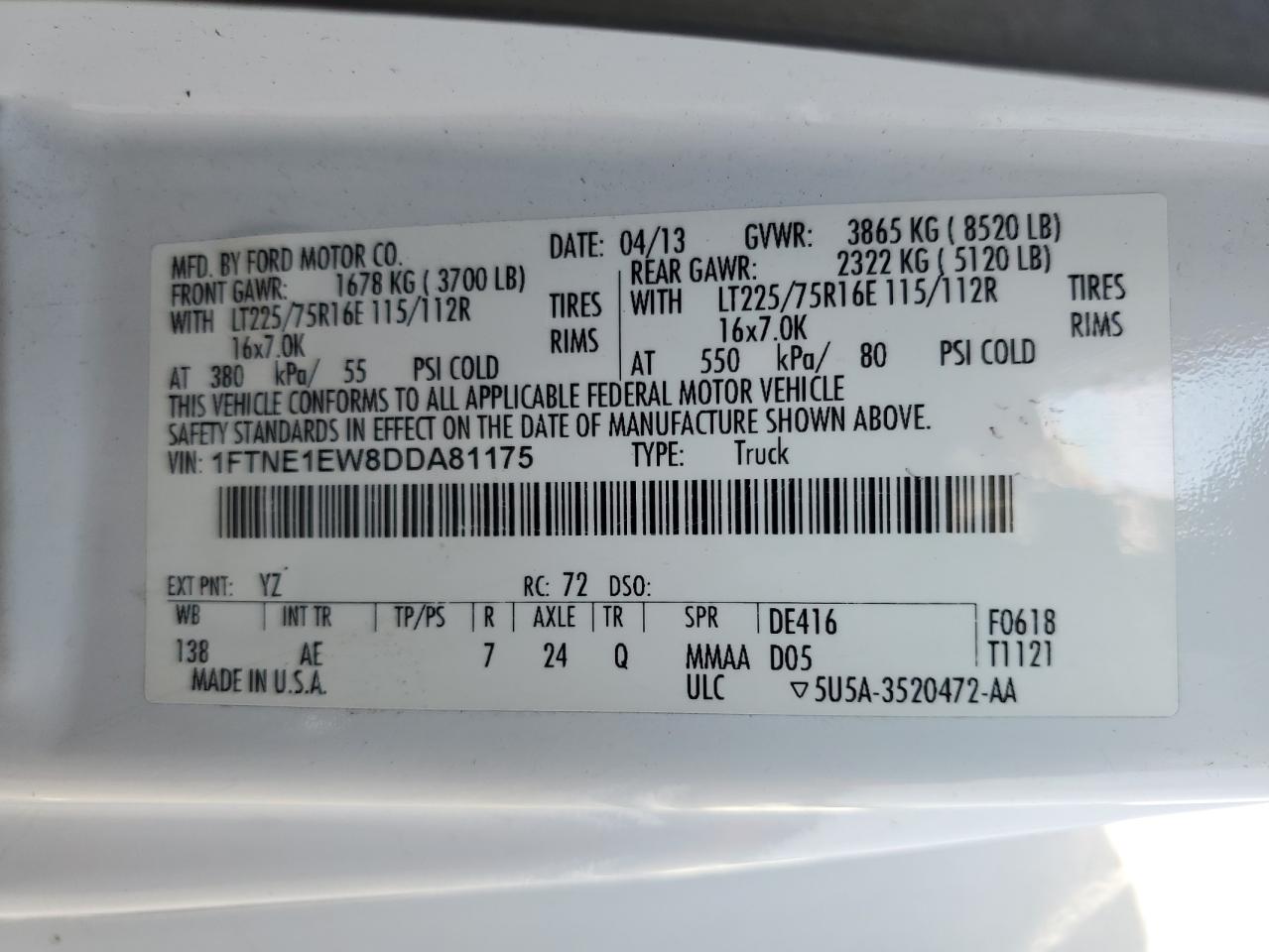 1FTNE1EW8DDA81175 2013 Ford Econoline E150 Van