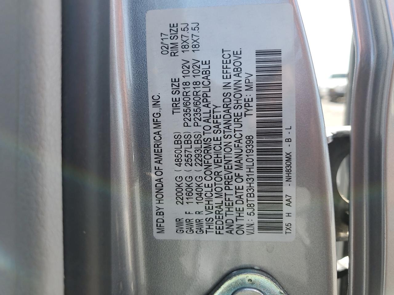 5J8TB3H31HL019398 2017 Acura Rdx