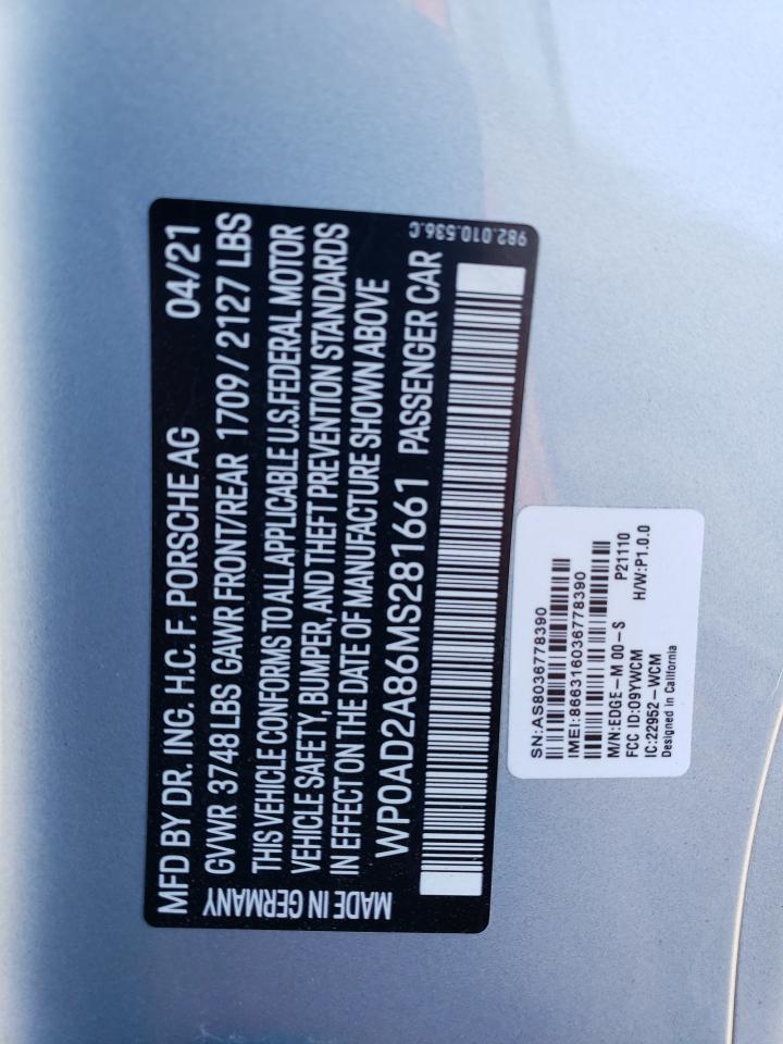 WP0AD2A86MS281661 2021 Porsche Cayman Gts