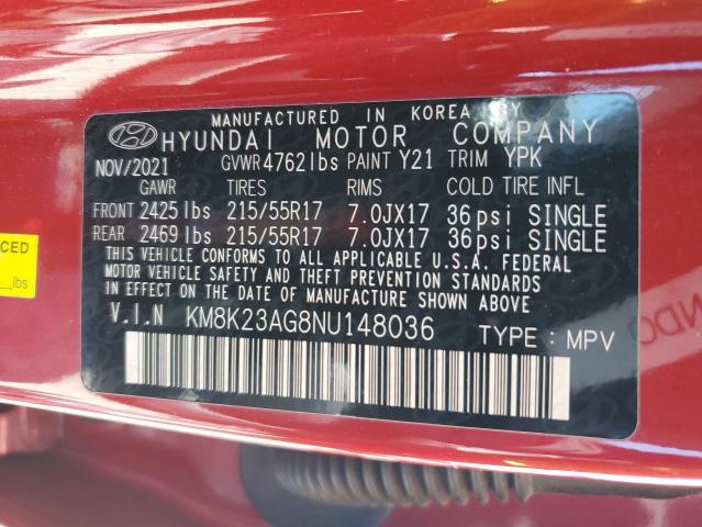 2022 Hyundai Kona Sel VIN: KM8K23AG8NU148036 Lot: 57671744