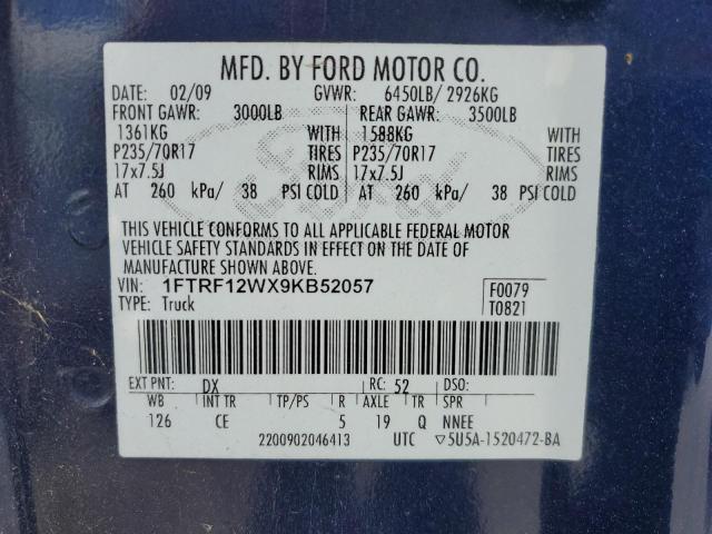 2009 Ford F150 VIN: 1FTRF12WX9KB52057 Lot: 60428744