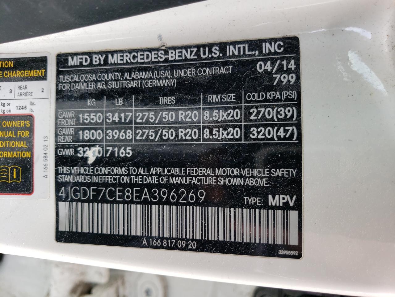 4JGDF7CE8EA396269 2014 Mercedes-Benz Gl 450 4Matic