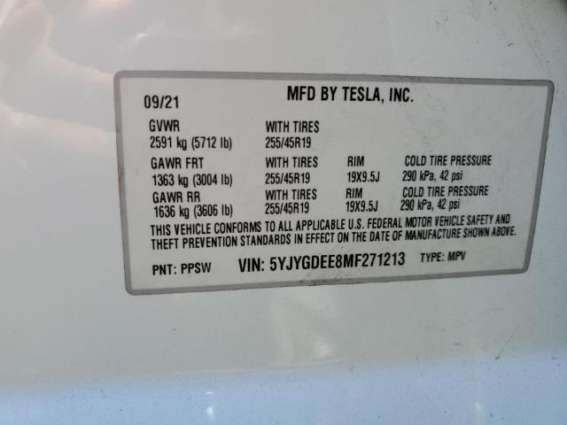 2021 Tesla Model Y VIN: 5YJYGDEE8MF271213 Lot: 60884134