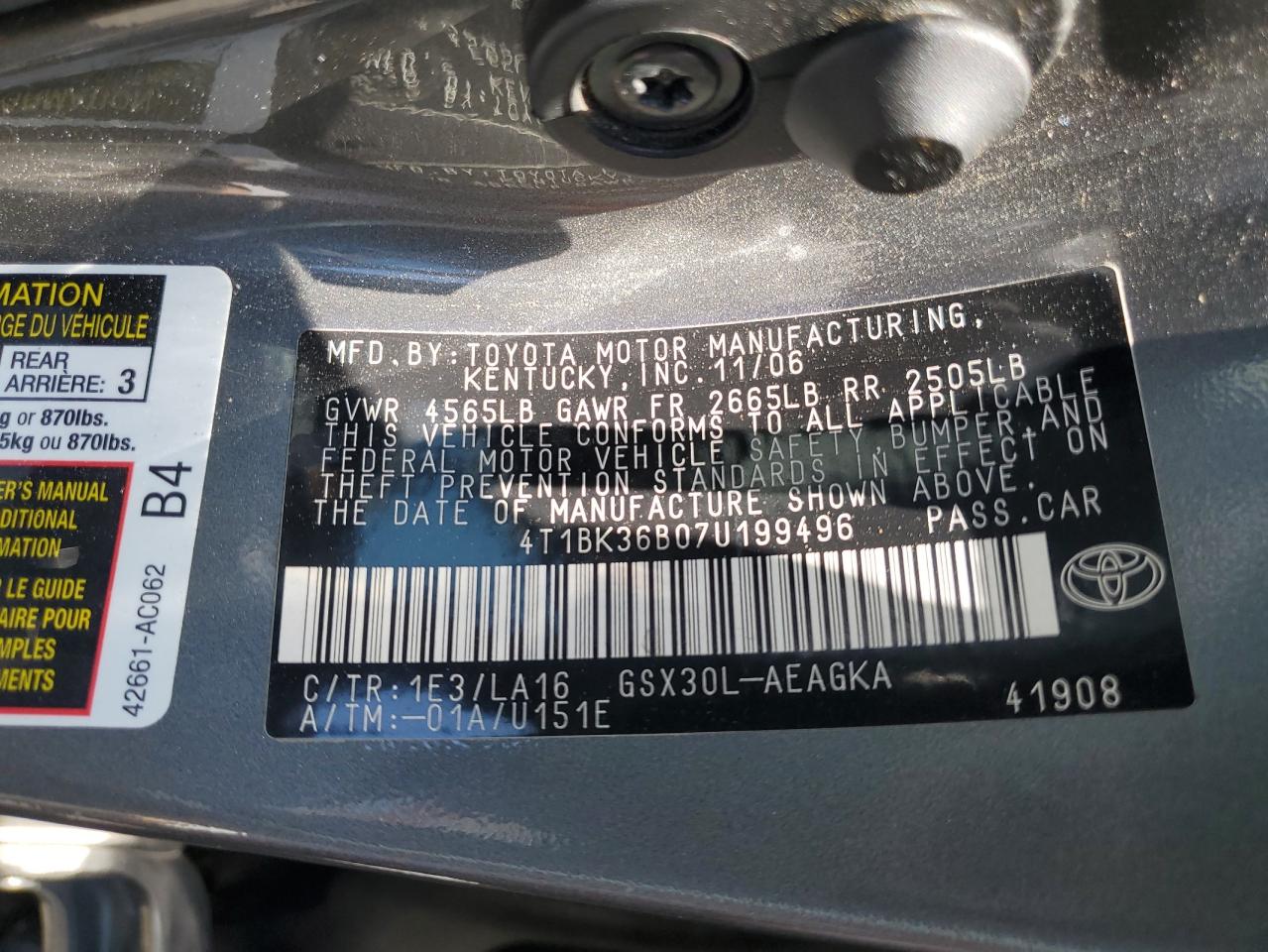 4T1BK36B07U199496 2007 Toyota Avalon Xl