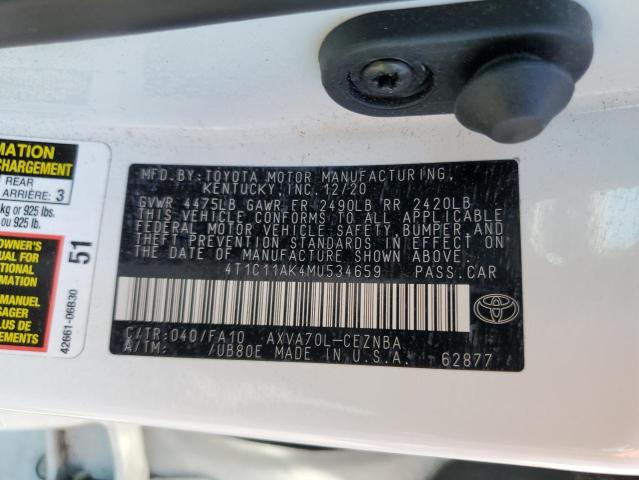 VIN 4T1C11AK4MU534659 2021 Toyota Camry, LE no.12