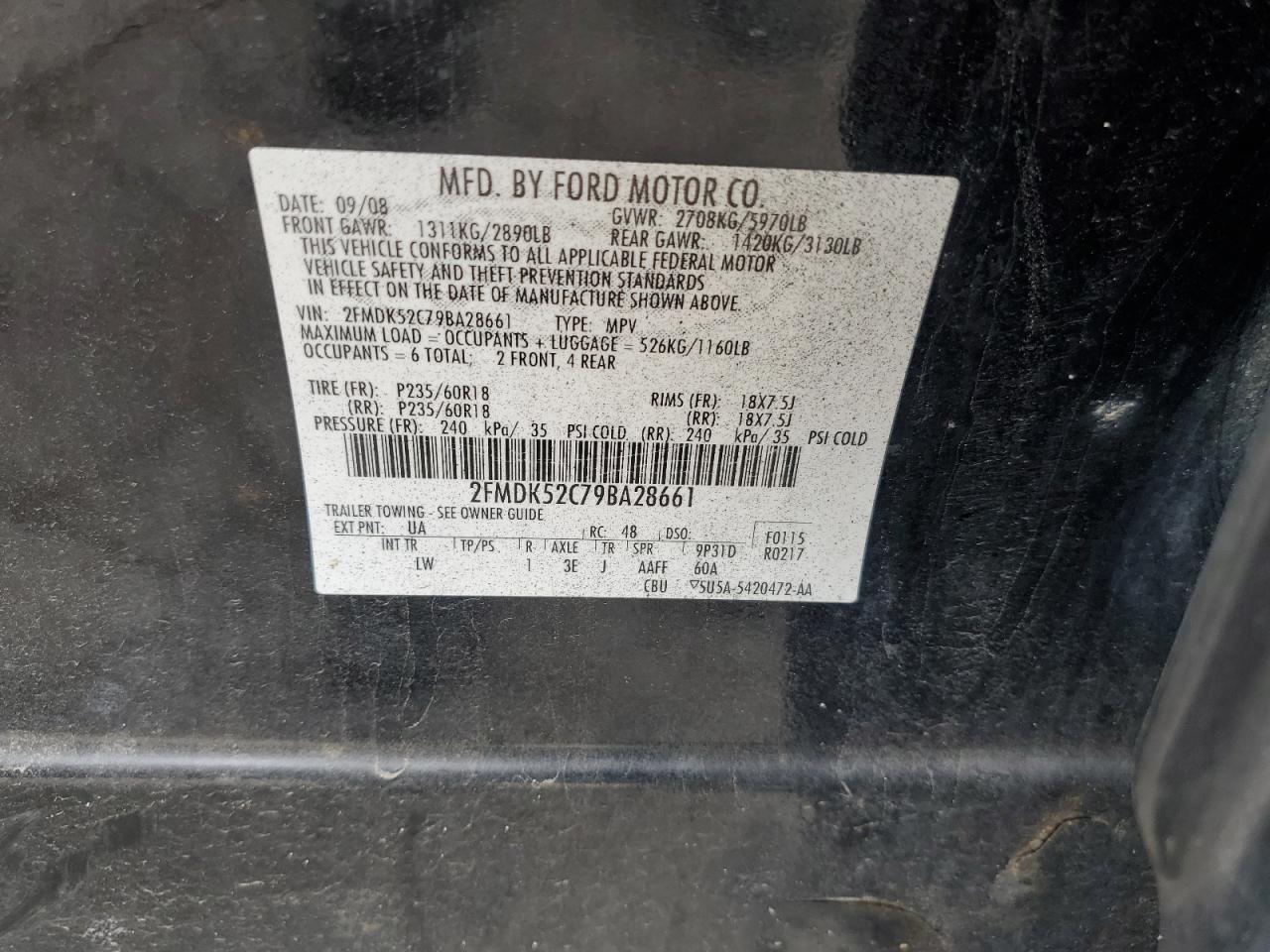 2FMDK52C79BA28661 2009 Ford Flex Sel