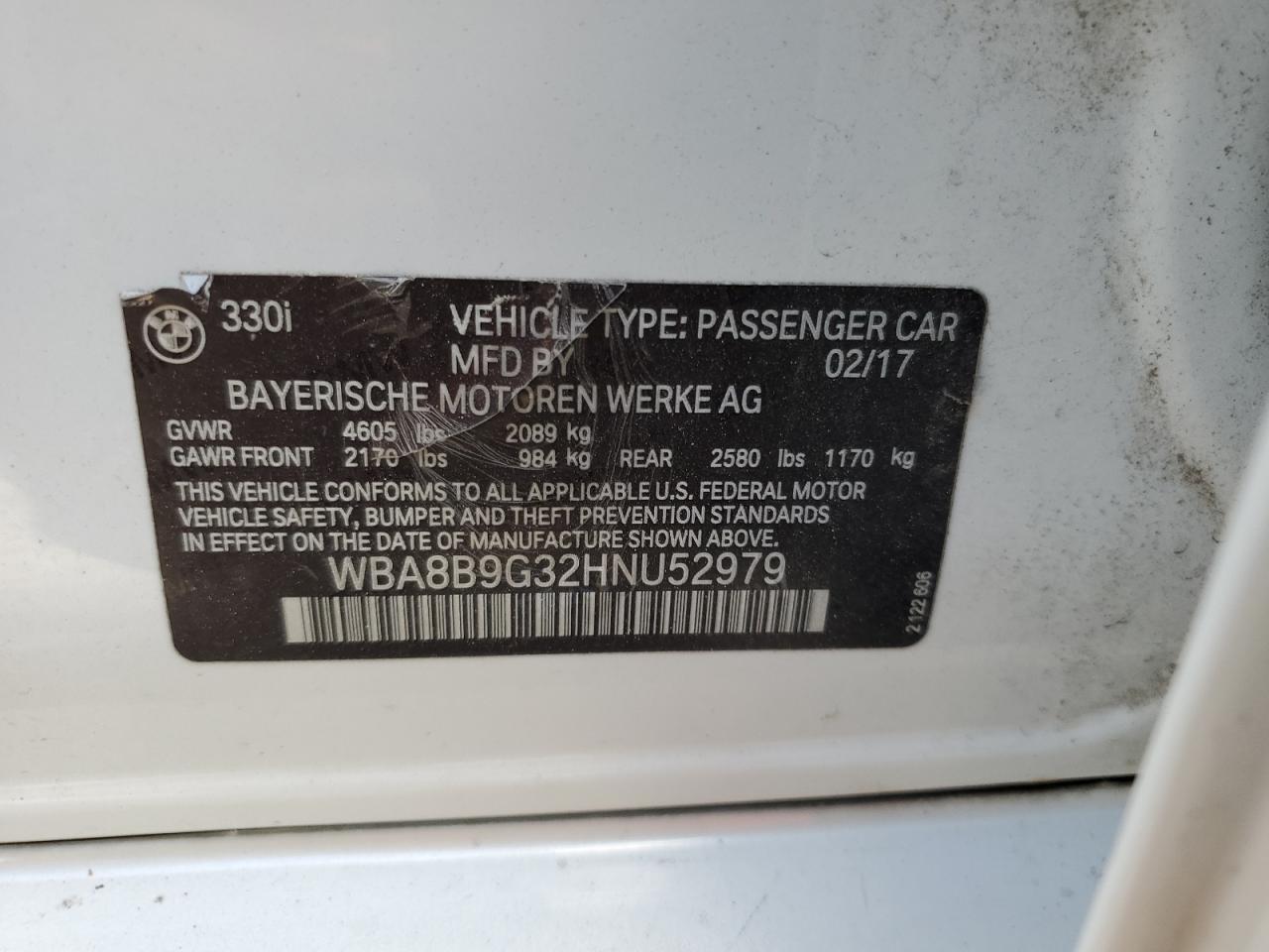 WBA8B9G32HNU52979 2017 BMW 330 I