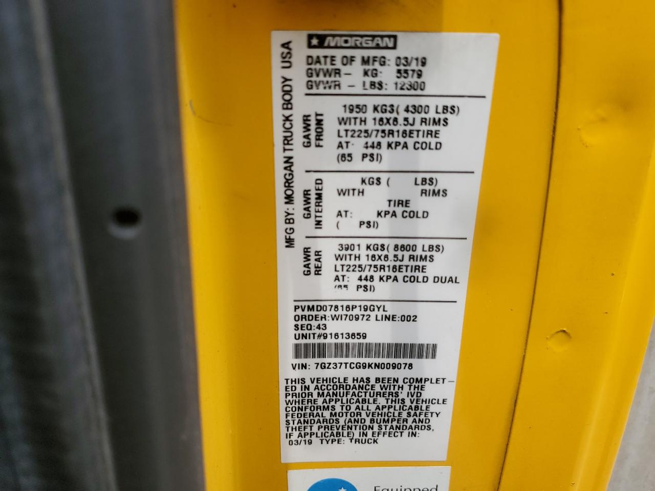 7GZ37TCG9KN009078 2019 GMC Savana Cutaway G3500