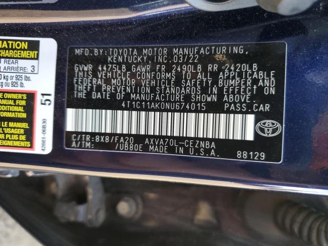 VIN 4T1C11AK0NU674015 2022 Toyota Camry, LE no.12