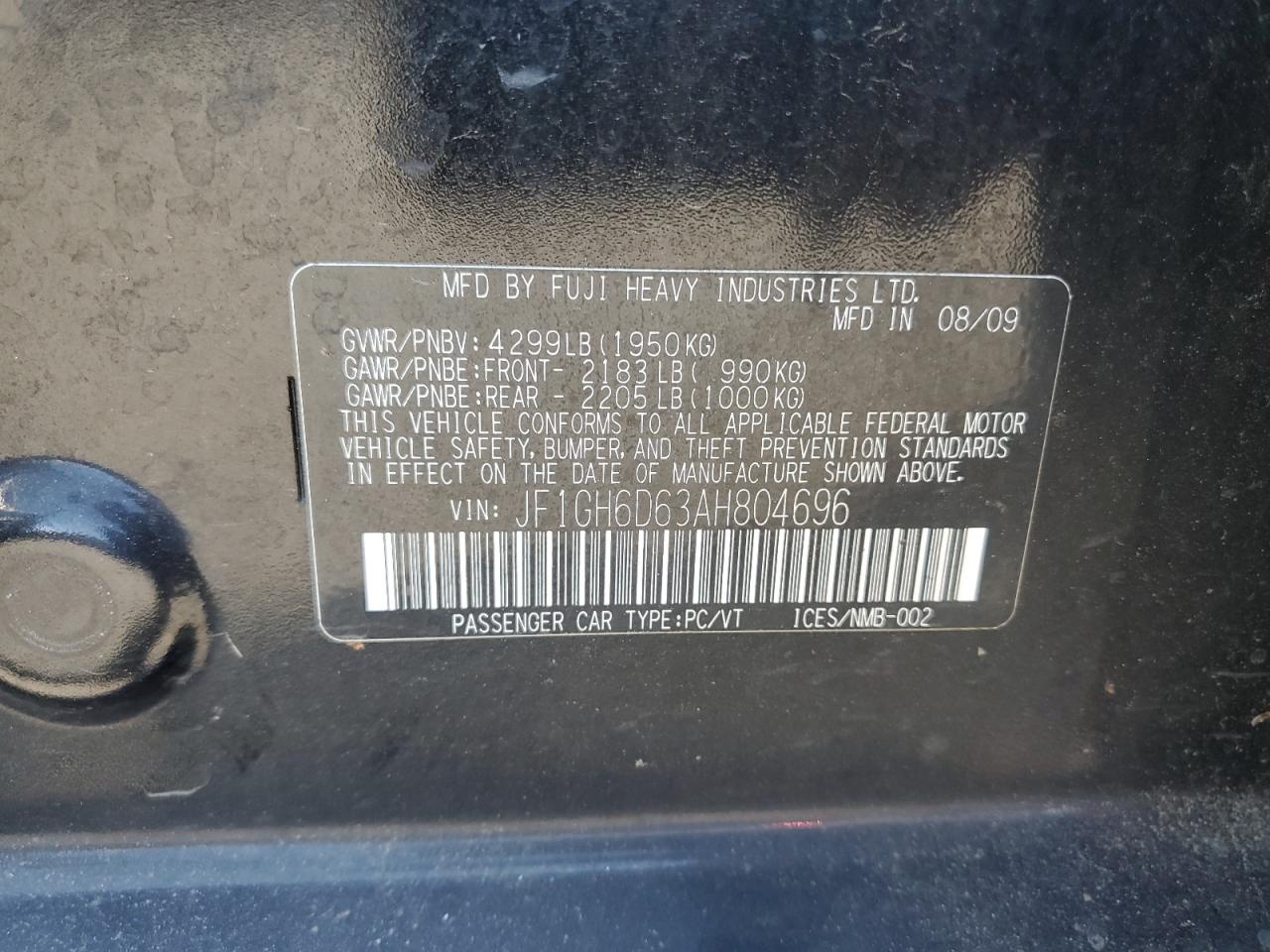 JF1GH6D63AH804696 2010 Subaru Impreza Outback Sport