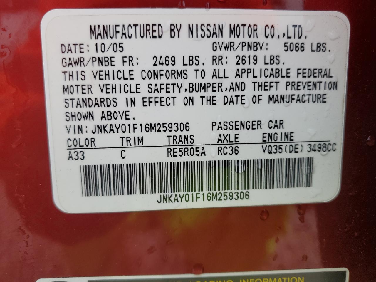 JNKAY01F16M259306 2006 Infiniti M35 Base