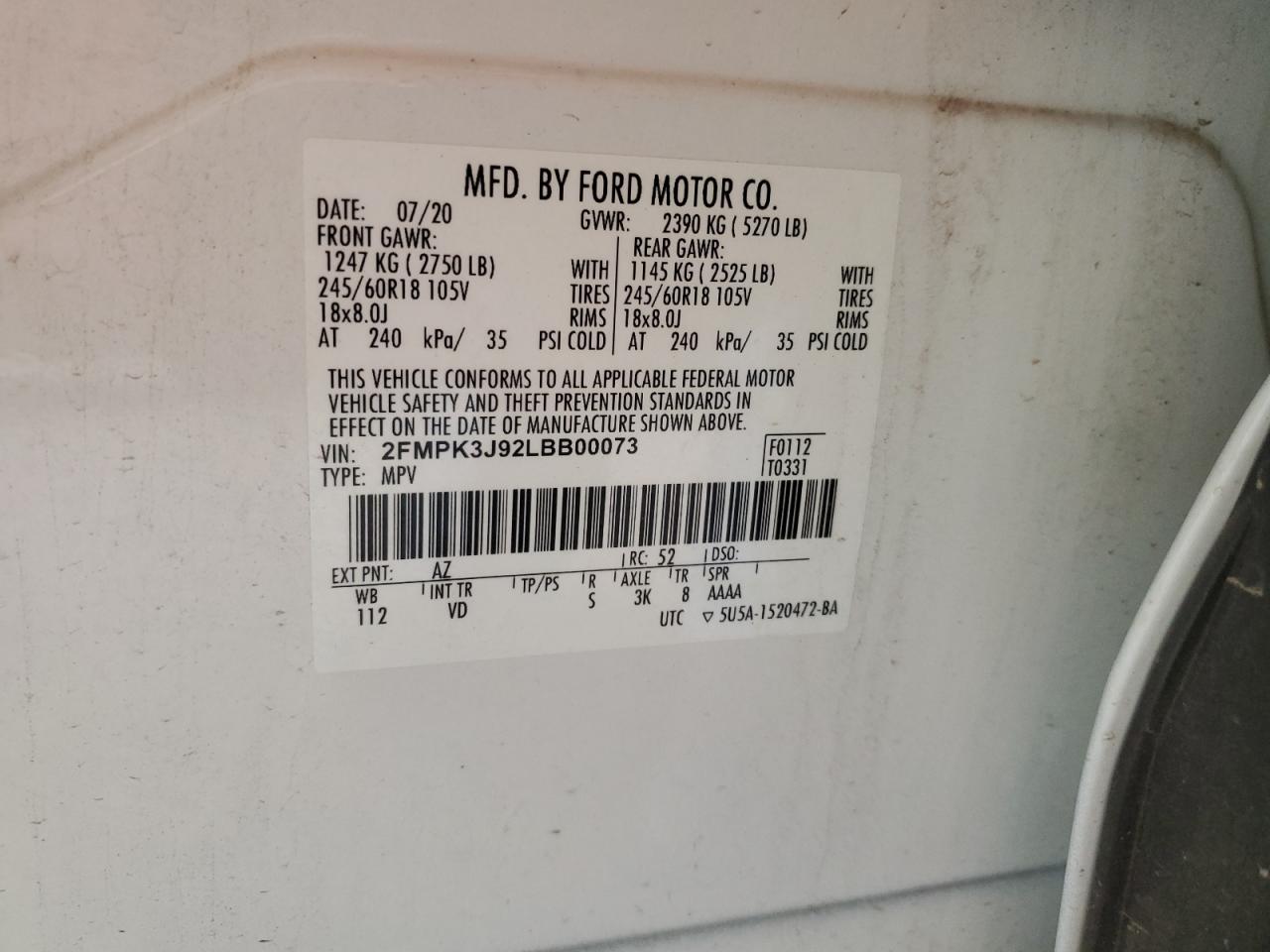 2FMPK3J92LBB00073 2020 Ford Edge Sel