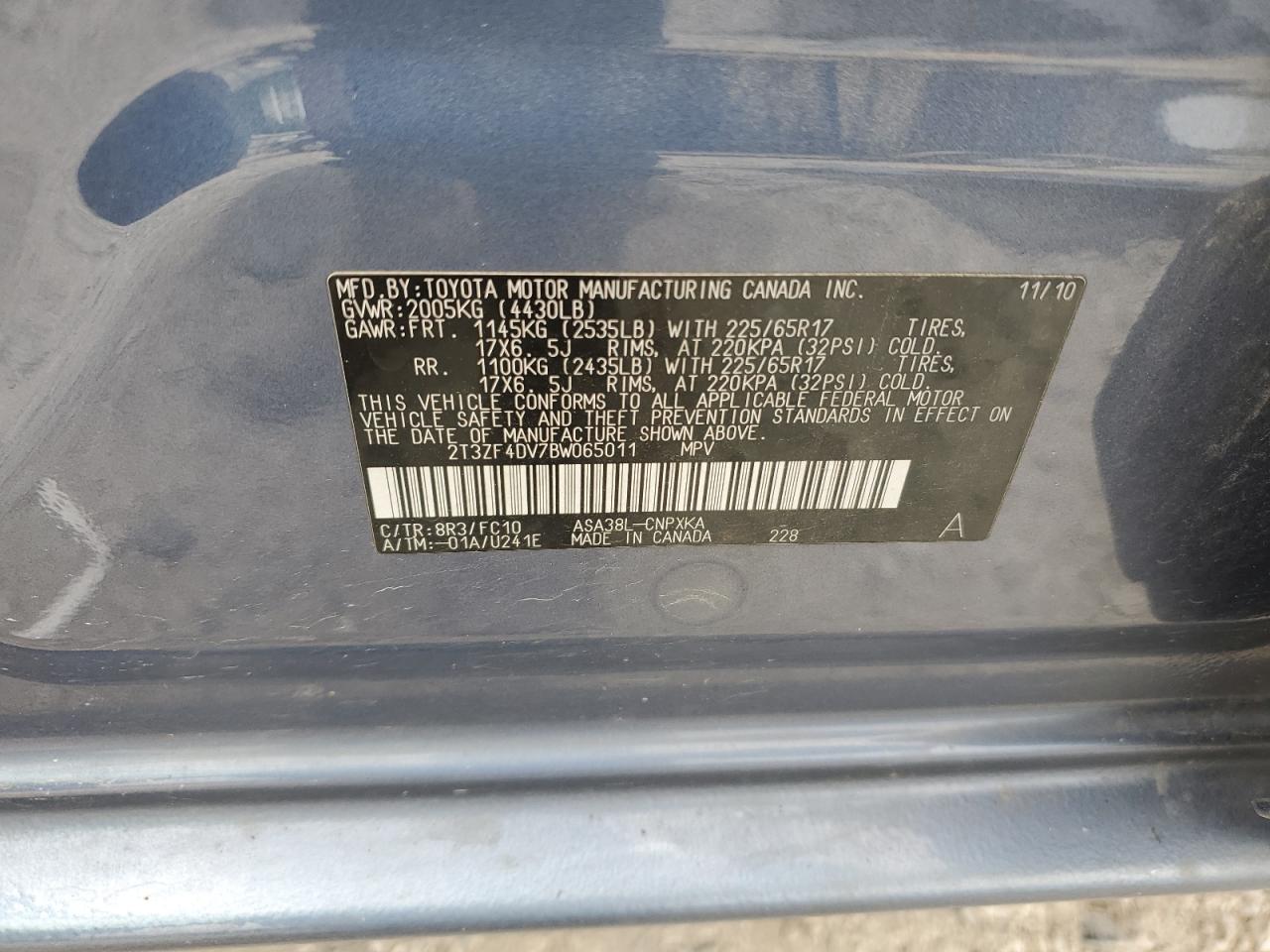 2T3ZF4DV7BW065011 2011 Toyota Rav4