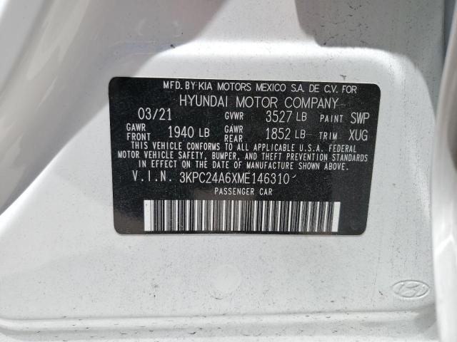2021 Hyundai Accent Se VIN: 3KPC24A6XME146310 Lot: 60721104