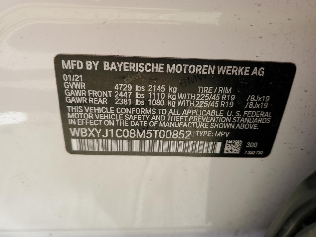 WBXYJ1C08M5T00852 2021 BMW X2 xDrive28I