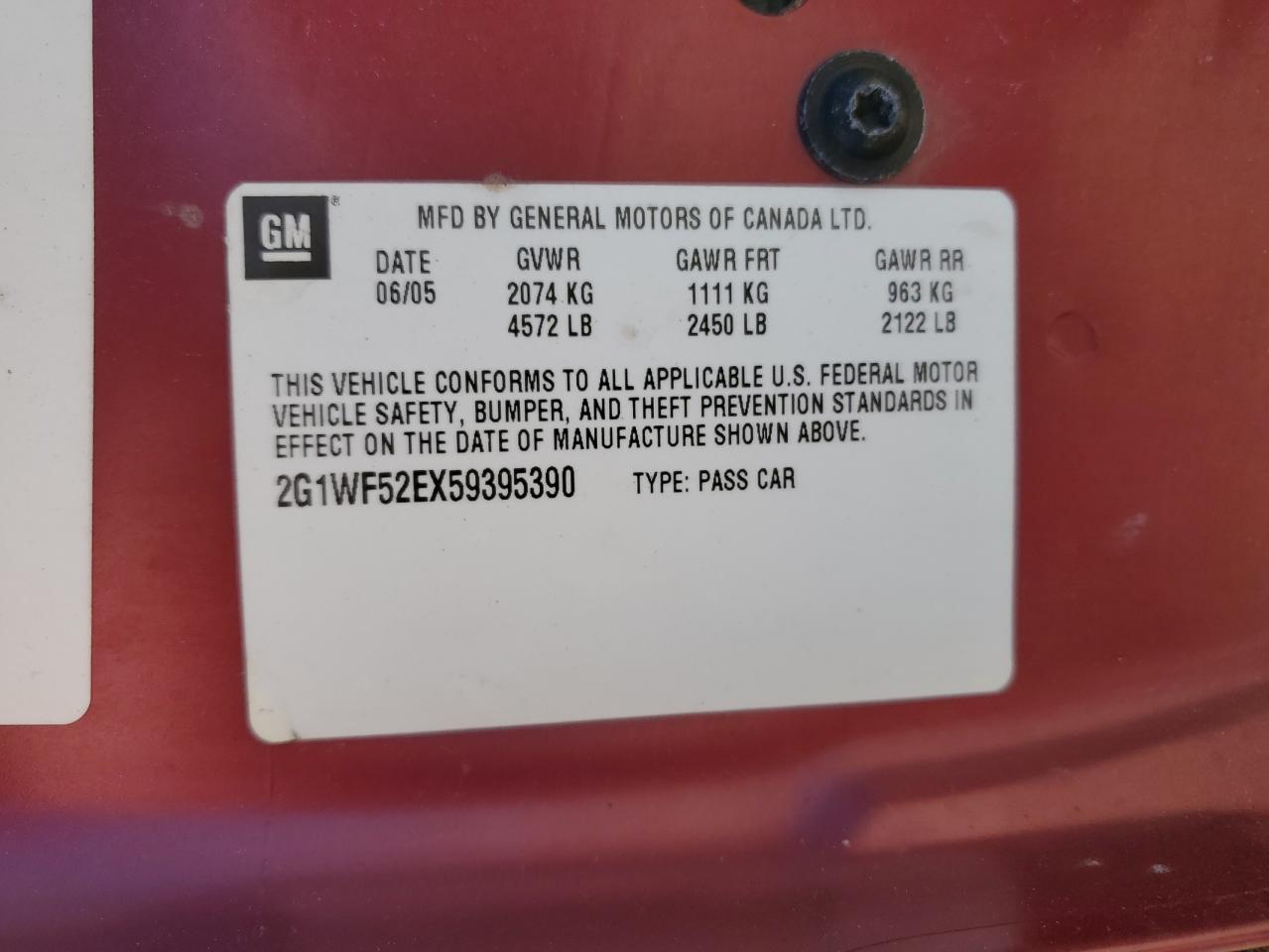 2G1WF52EX59395390 2005 Chevrolet Impala