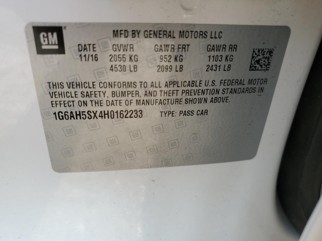 1G6AH5SX4H0162233 2017 Cadillac Ats Luxury