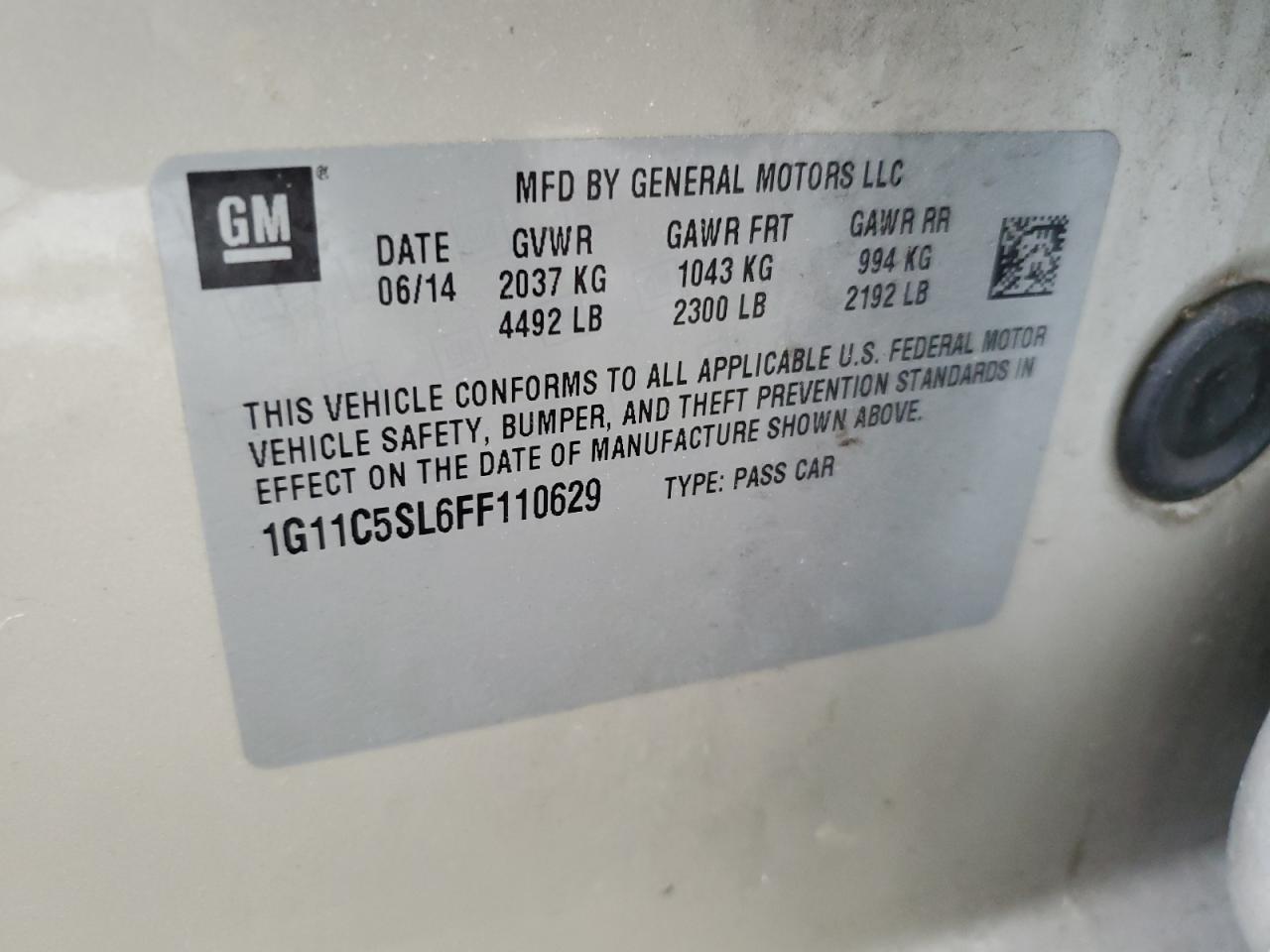 2015 Chevrolet Malibu 1Lt vin: 1G11C5SL6FF110629