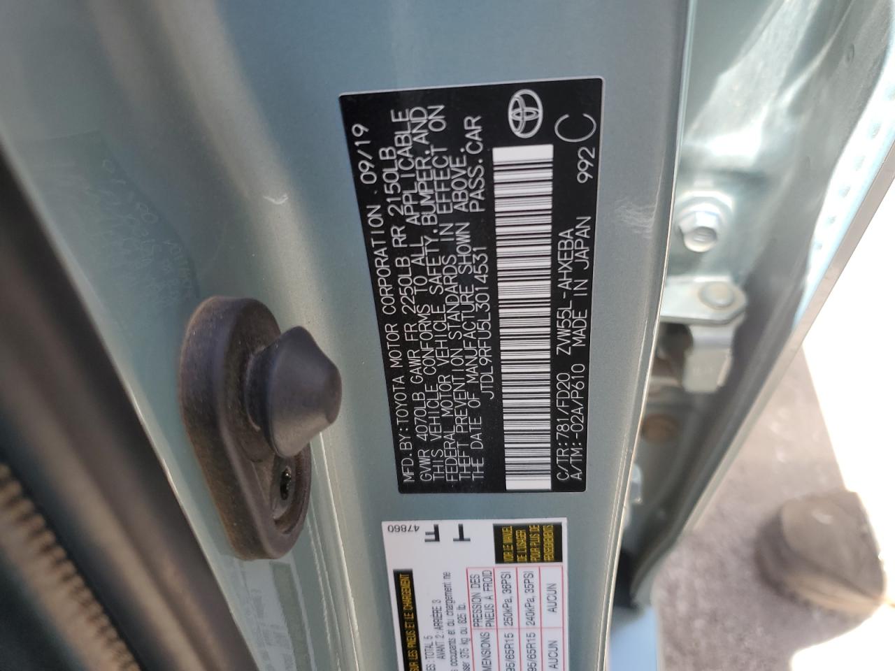 JTDL9RFU5L3014531 2020 Toyota Prius Le