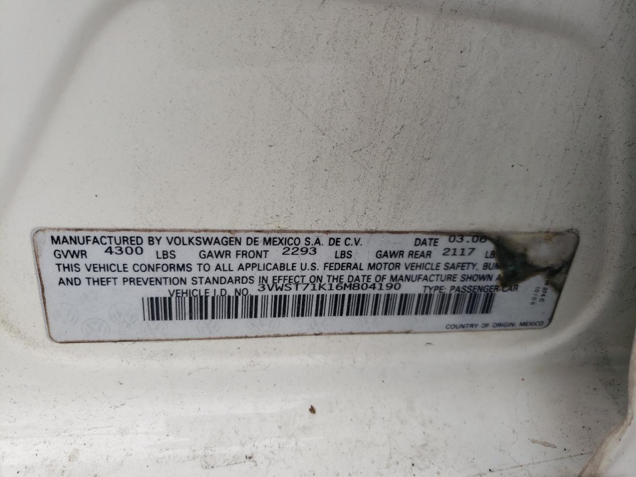 3VWST71K16M804190 2006 Volkswagen Jetta Tdi Option Package 1