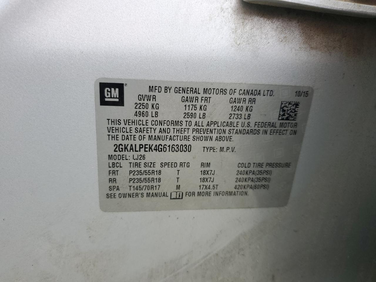 2GKALPEK4G6163030 2016 GMC Terrain Slt