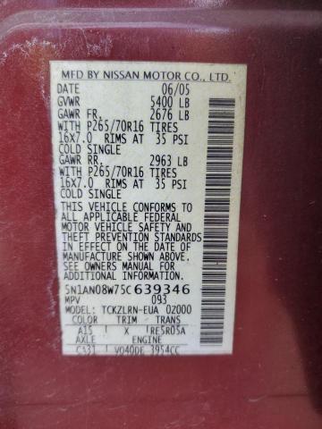 2005 Nissan Xterra Off Road VIN: 5N1AN08W75C639346 Lot: 55065484