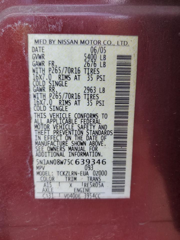 5N1AN08W75C639346 2005 Nissan Xterra Off Road