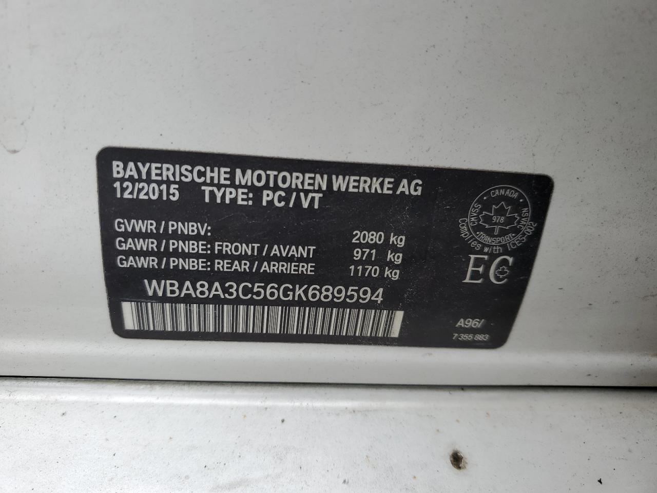 WBA8A3C56GK689594 2016 BMW 320 Xi