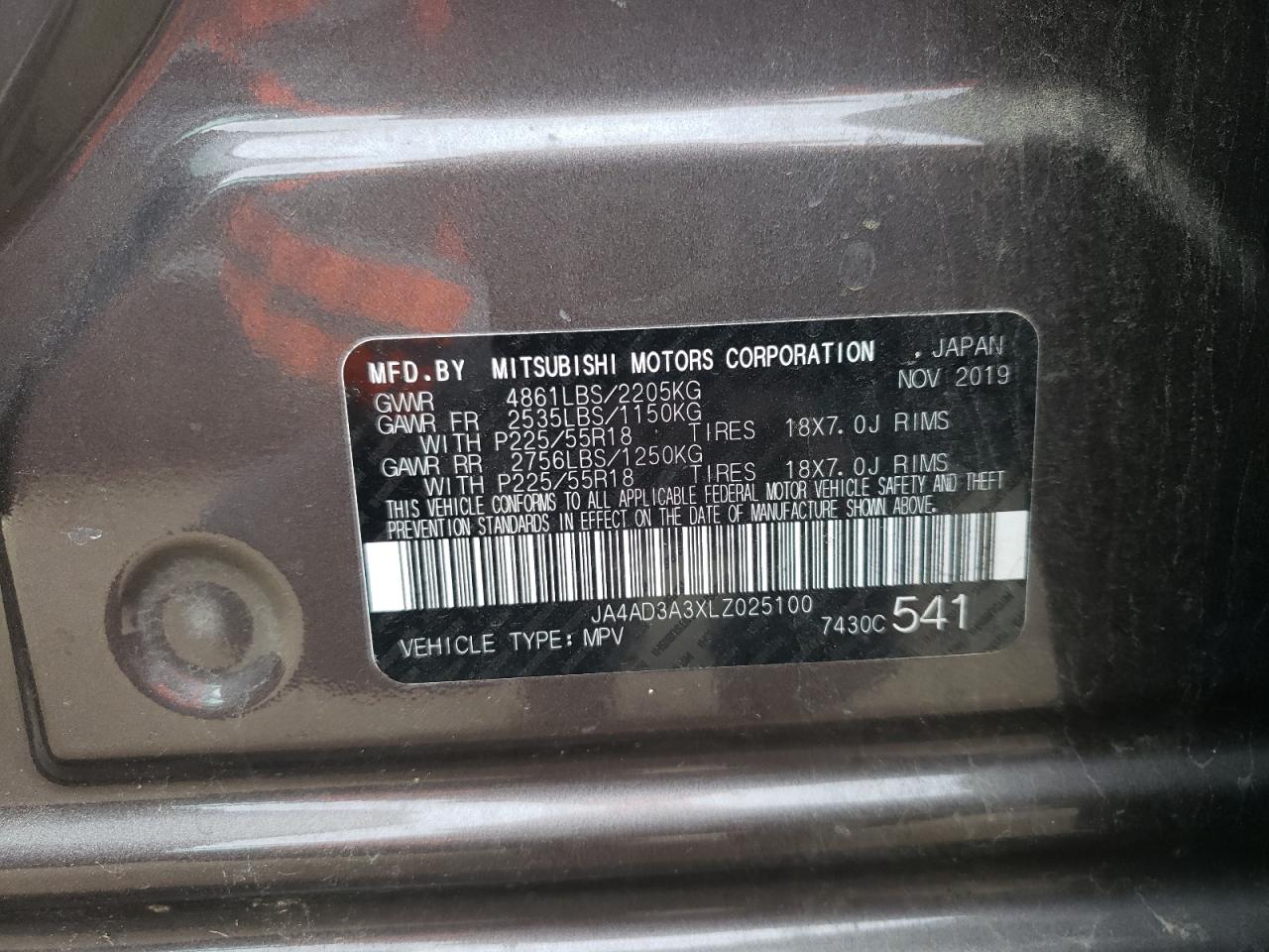 JA4AD3A3XLZ025100 2020 Mitsubishi Outlander Se