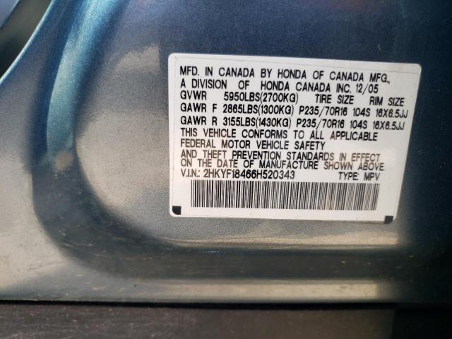 2006 Honda Pilot Ex VIN: 2HKYF18466H520343 Lot: 57856774