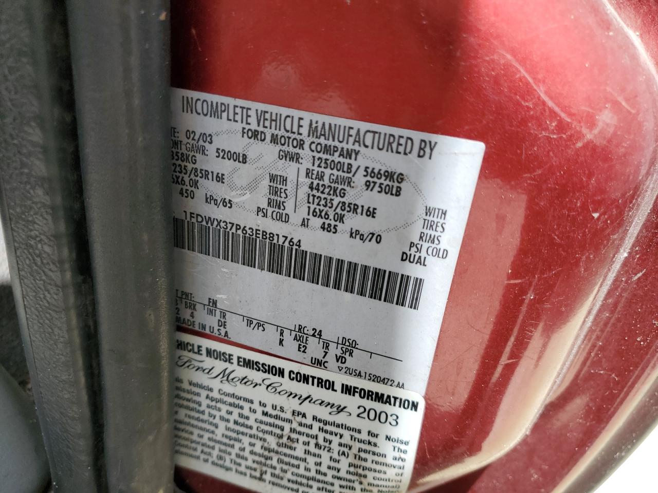 1FDWX37P63EB81764 2003 Ford F350 Super Duty