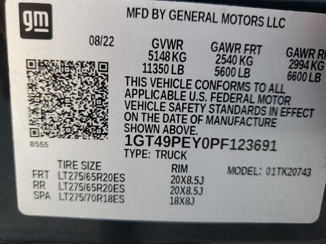 2023 GMC Sierra K2500 At4 VIN: 1GT49PEY0PF123691 Lot: 60966294