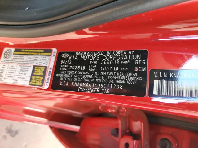 2013 Kia Rio Lx VIN: KNADM4A34D6111298 Lot: 57501224