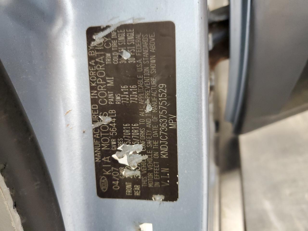 KNDJC736375751529 2007 Kia Sorento Ex