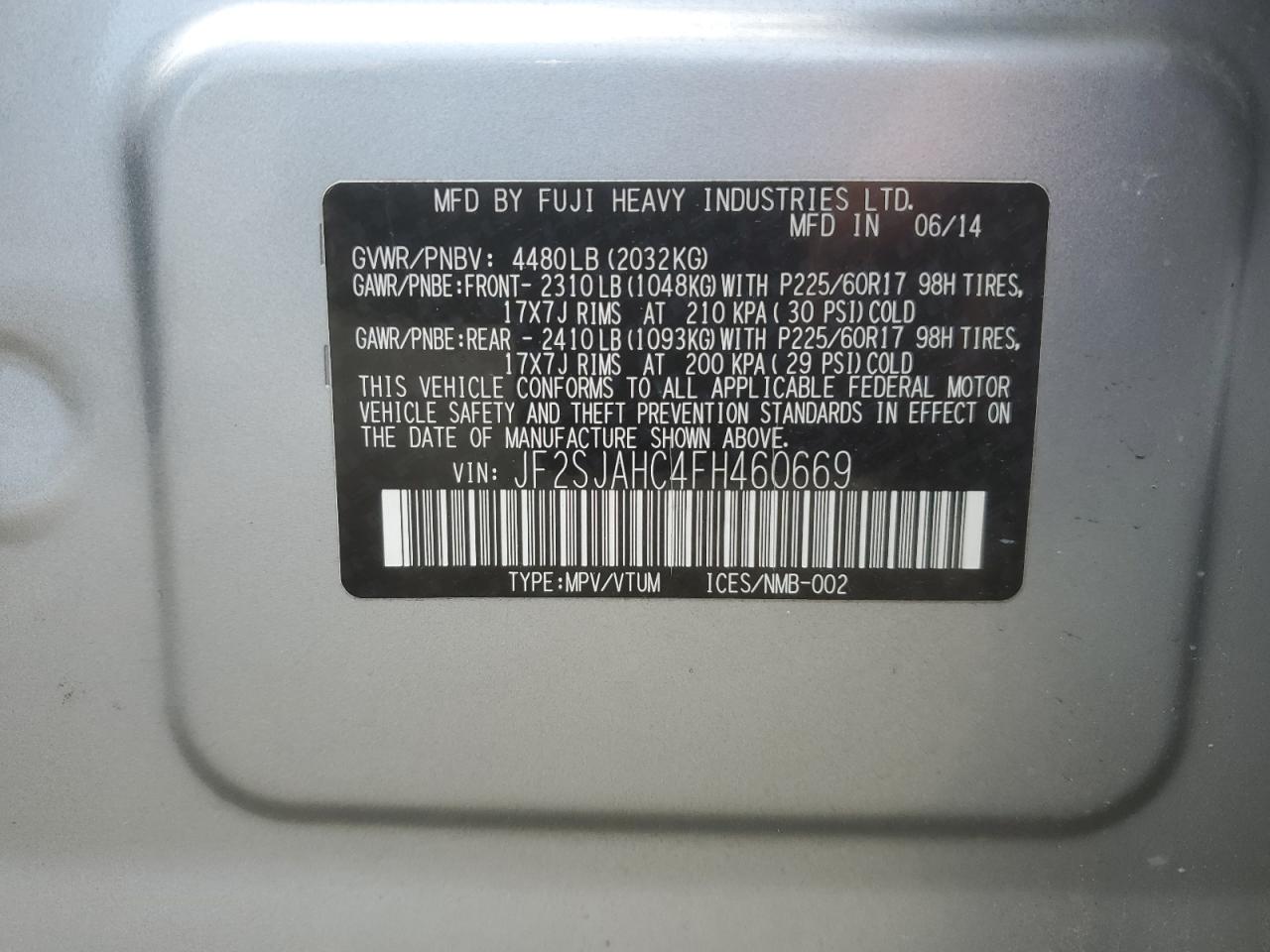 JF2SJAHC4FH460669 2015 Subaru Forester 2.5I Limited