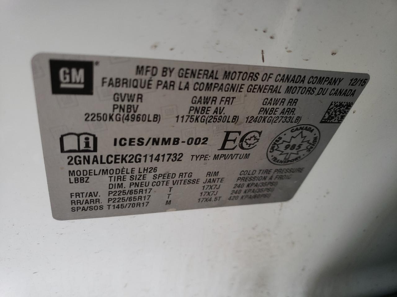 2GNALCEK2G1141732 CHEVROLET EQUINOX 2016