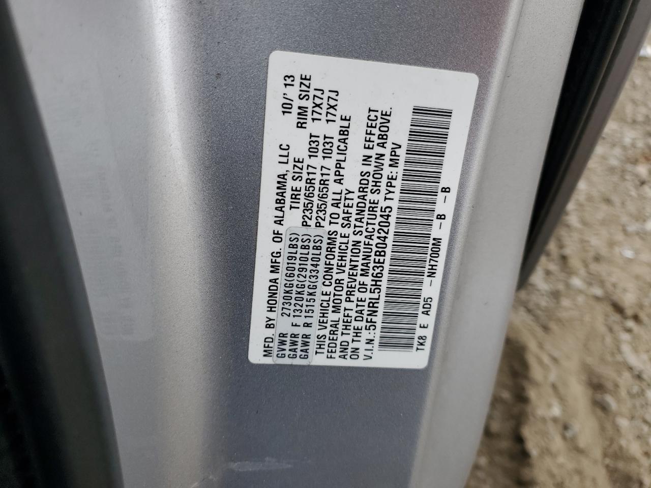 5FNRL5H63EB042045 2014 Honda Odyssey Exl