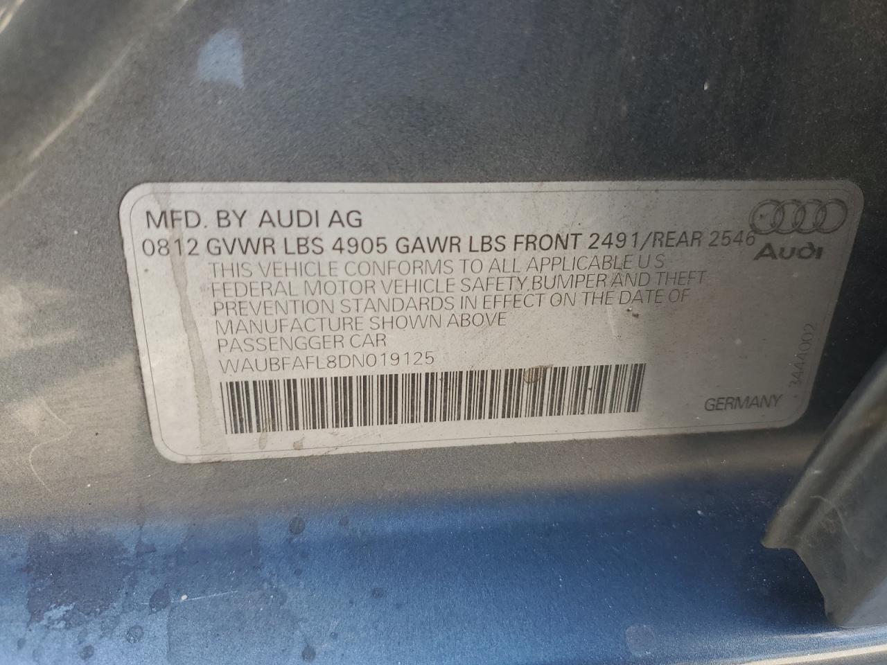 WAUBFAFL8DN019125 2013 Audi A4 Premium