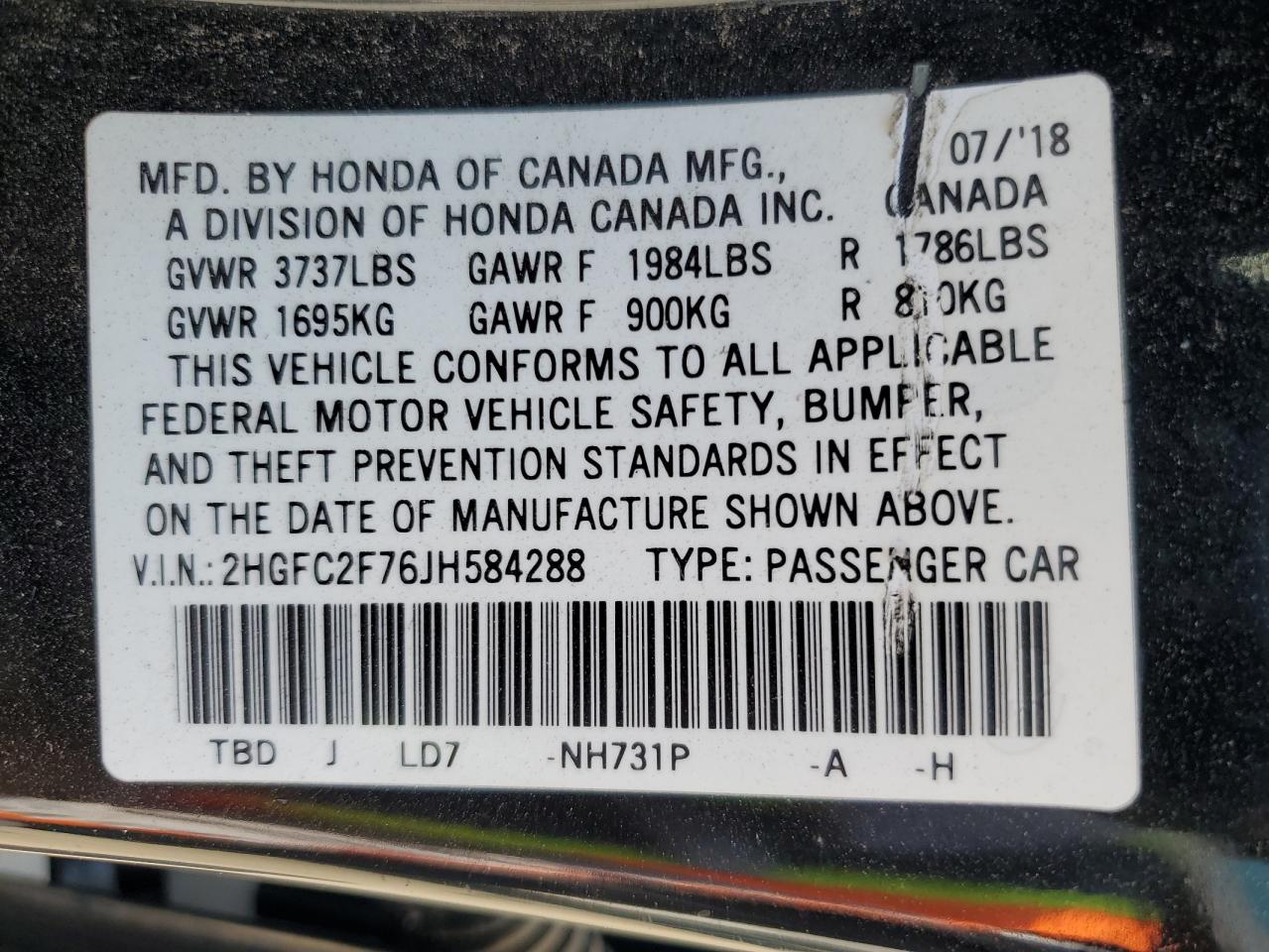 Lot #2945076735 2018 HONDA CIVIC EX