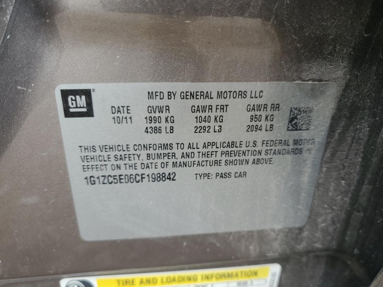 1G1ZC5E06CF198842 2012 Chevrolet Malibu 1Lt