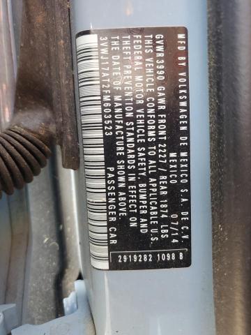 2015 Volkswagen Beetle 1.8T VIN: 3VWJ17AT2FM603523 Lot: 60698104