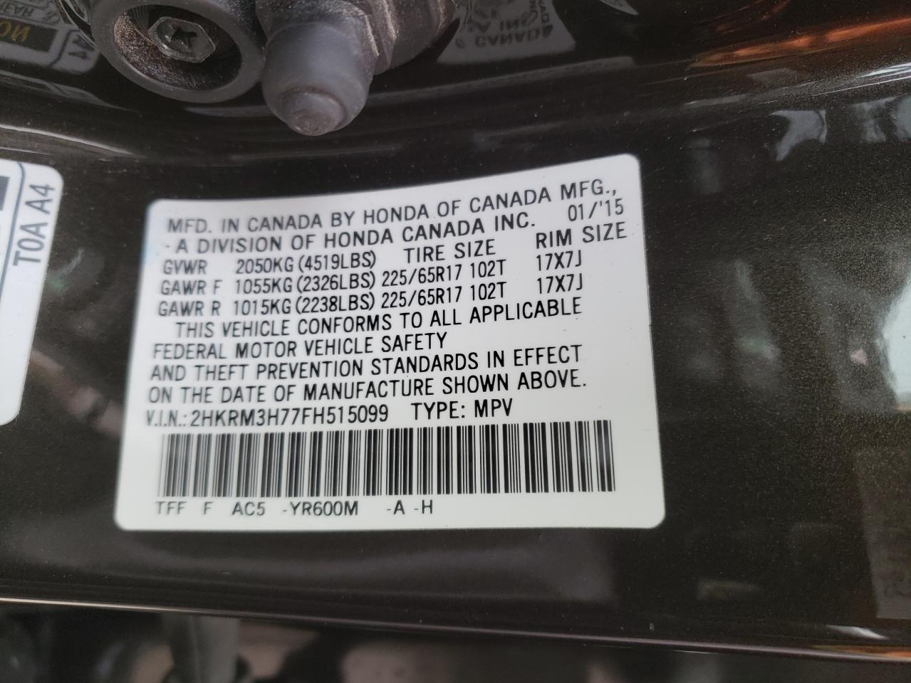 2HKRM3H77FH515099 2015 Honda Cr-V Exl