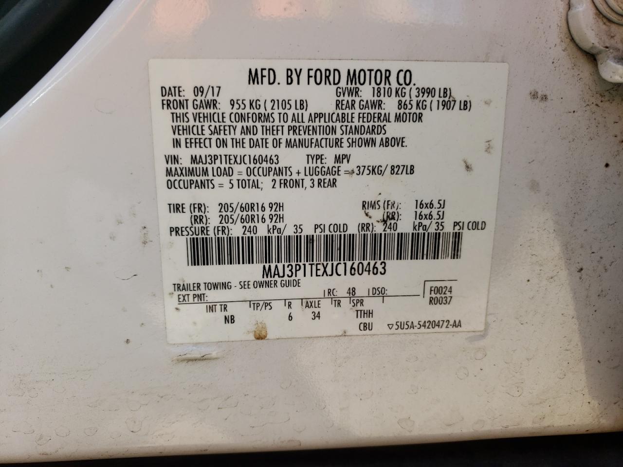 MAJ3P1TEXJC160463 2018 Ford Ecosport Se