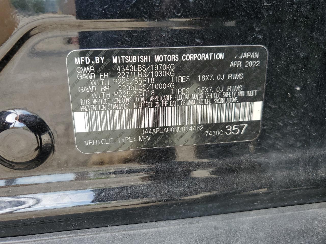 JA4ARUAU0NU014462 2022 Mitsubishi Outlander Sport Es